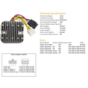 DZE REGULATOR NAPIĘCIA POLARIS SPORTSMAN EFI 700/780/800 '05-'06 (12V/35A) (4011100, 4010538) (ESR819)