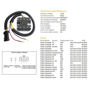 Regulator napięcia Polaris Sportsman 550/850/100 '10-'16; Scrambler 550/850/1000 '13-'16 (MOSFET - 50A) (4012678) (ESR82)