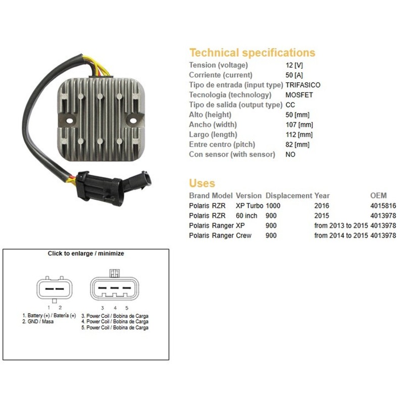 Regulator napięcia DZE Polaris Ranger 900 '13-'15; RZR 900/1000 '15 (50A) (4013978) (ESR829)