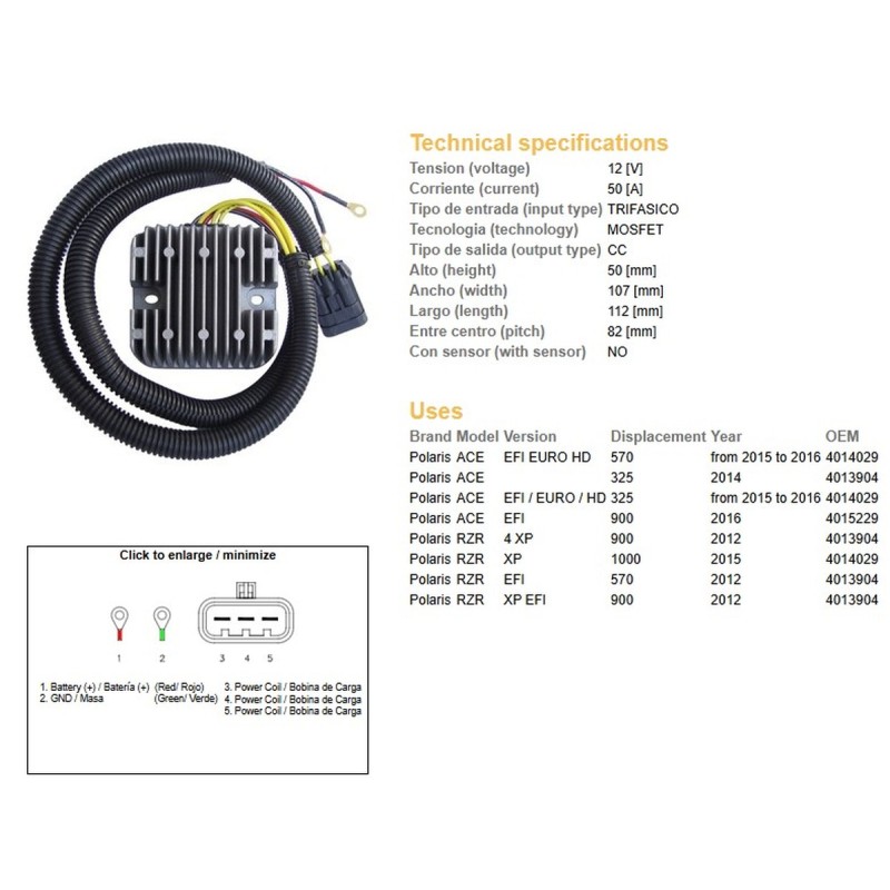 Regulator napięcia Polaris ACE 325 EFI 570 EFI 900 RZR 570/900 RZR 1000 EFI 50A