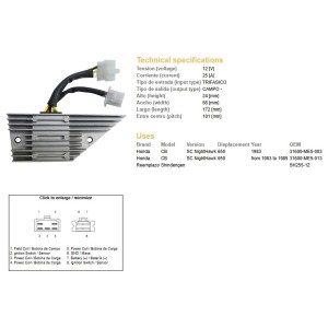 Regulator napięcia Honda CB 650SC Nighthawk '83-'85 (31600-ME5-003) (SH255-12)