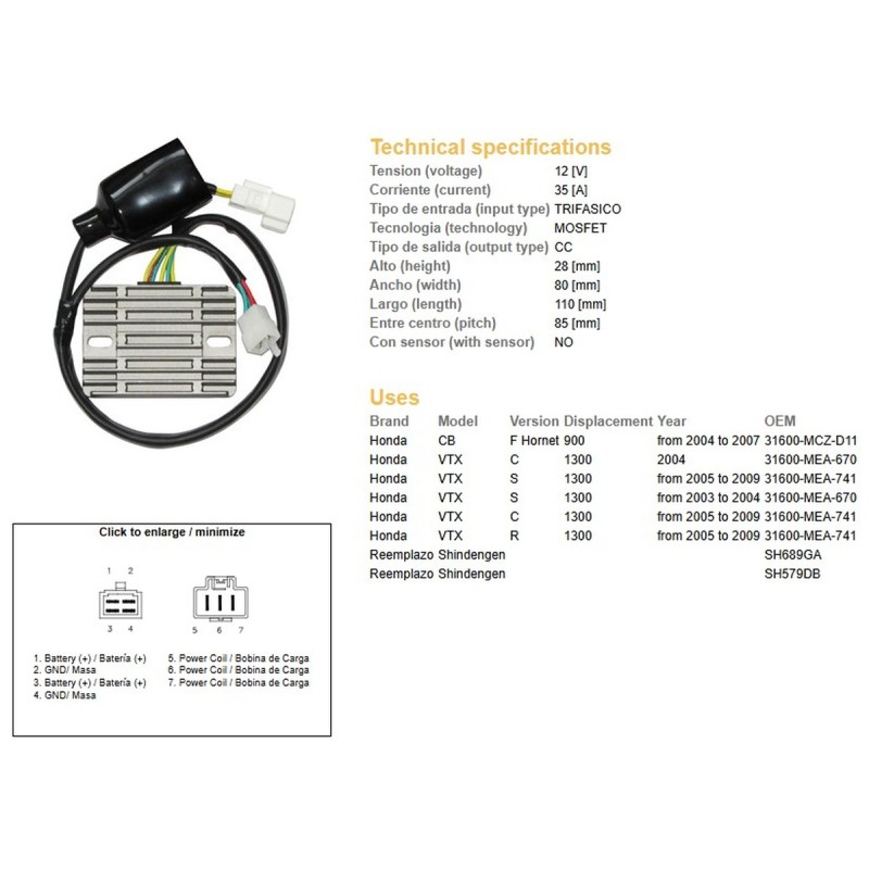 DZE Regulator napięcia do Honda CB 900F Hornet i VTX 1300S/R/C