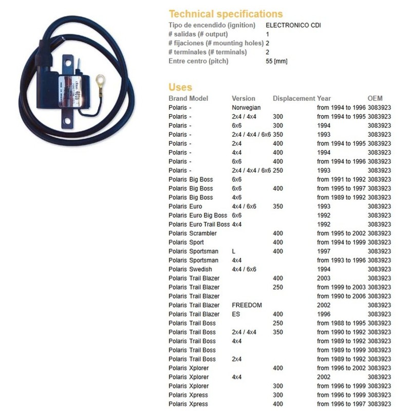 DZE CEWKA ZAPŁONOWA POLARIS 250/300/350/400 (OEM-3083923)