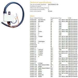Cewka zapłonowa do YAMAHA PW 50, DT 50, TT 200/225/230, TW 200, XT 200/250 - Sklep Moto