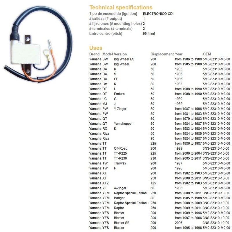 Cewka zapłonowa do YAMAHA PW 50, DT 50, TT 200/225/230, TW 200, XT 200/250 - Sklep Moto