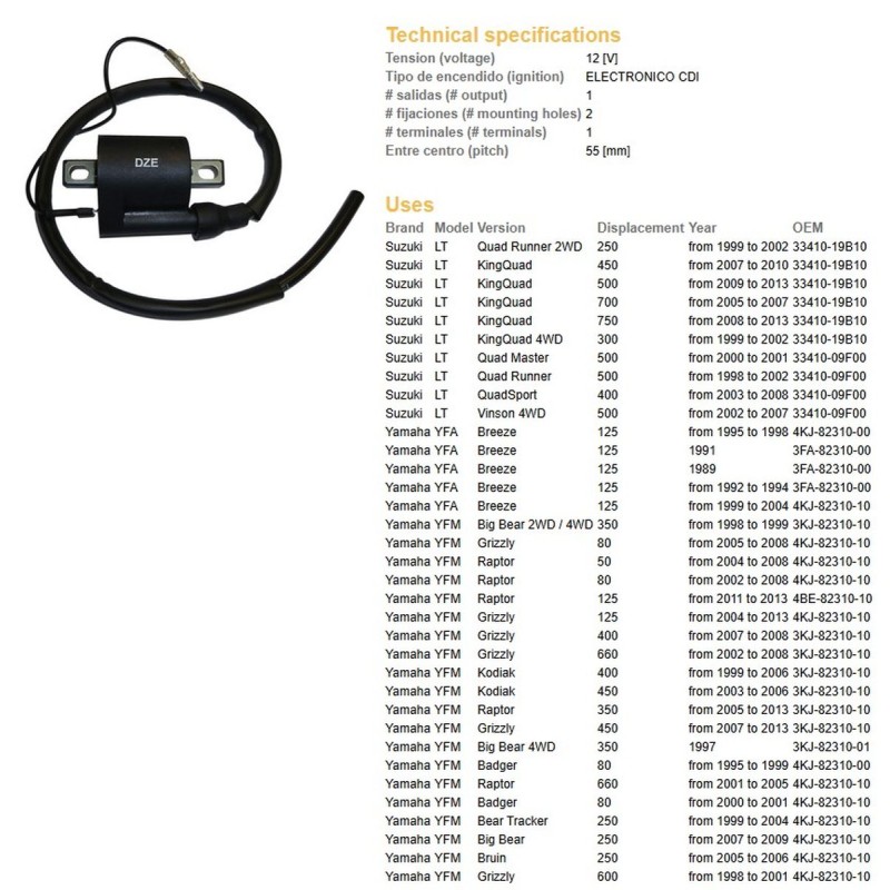 Cewka zapłonowa do Suzuki DRZ 400, King Quad 700/750, Yamaha Grizzly/Raptor/Kodiak