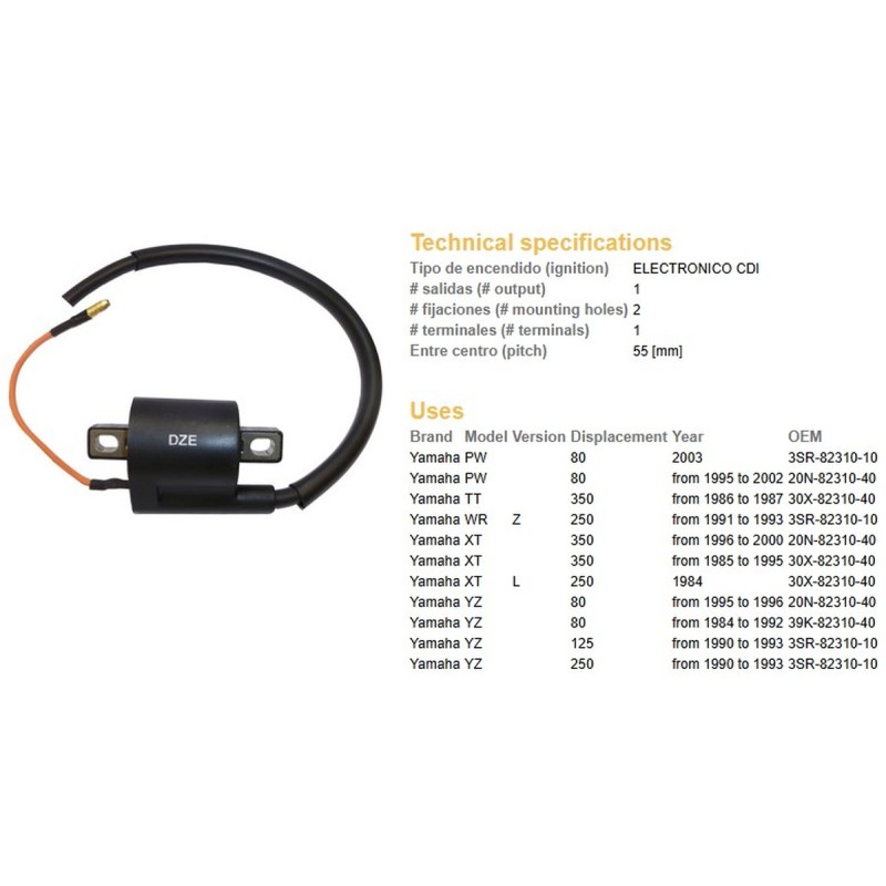 Cewka zapłonowa do Yamaha PW 80 '95-'03, YZ 80 '84-'96, YZ 125/250 '90-'93, XT 250 '84, XT 350 '85-'00, TT 350 '86-