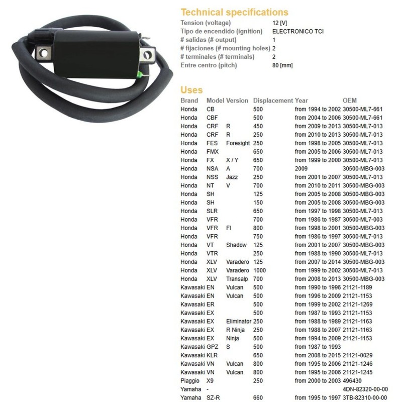 Cewka zapłonowa do motocykli Honda, Kawasaki i Yamaha