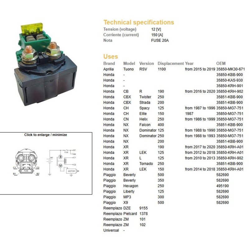 Dze Przekaźnik Rozrusznika Honda (150A) - Zastępuje 9160-01 - Przekaźnik Uniwersalny