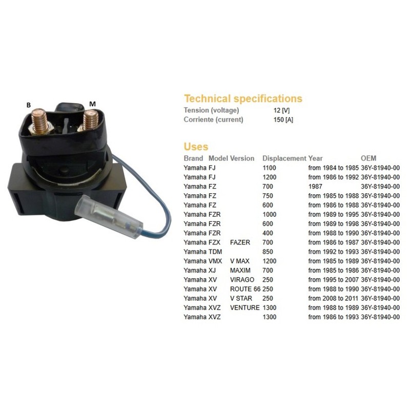 Przekładnik rozrusznika Yamaha XV 250 Virago '95-'07; FZR 400/600/1000 '88-'95; FZ 600/700/750 '85-'88; TDM 850 '92-