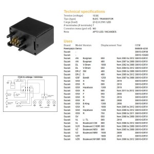 Przerywacz kierunkowskazów Suzuki AN 650 Burgman '03-12, AN 400 Burgman '07-09, DR-Z 400 '05-12, GSF 1250 Bandit '07-08
