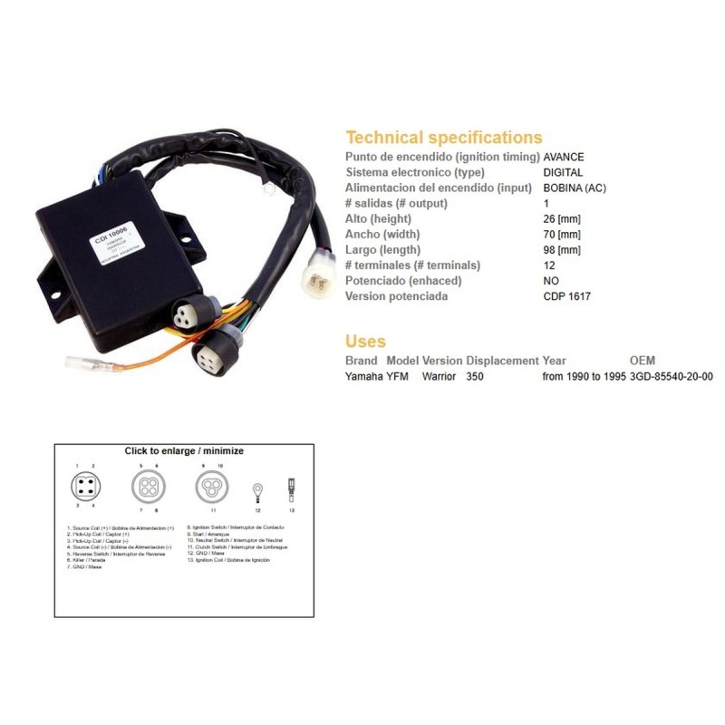 Moduł zapłonu CDI Yamaha YFM 350 Warrior '90-'95 (3GD-85540-20-00) (VIC-14602)