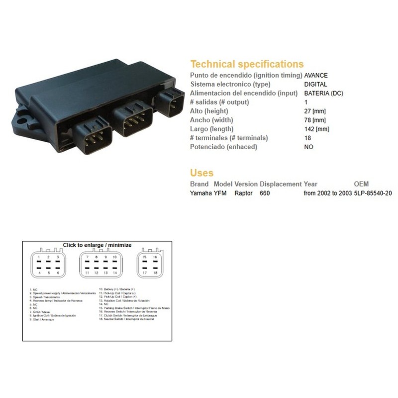 Moduł zapłonu CDI Yamaha YFM 660 Raptor '02-'03