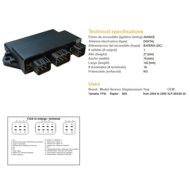 Moduł zapłonu CDI Yamaha YFM 660 Raptor '04-'05 - OEM-5LP-85540-30