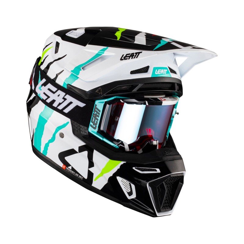 Kask Leatt Moto 8.5 V23 + Gogle Velocity 5.5 - Tiger - Czarny/Biały/Niebieski/Żółty Fluo - Rozmiar L