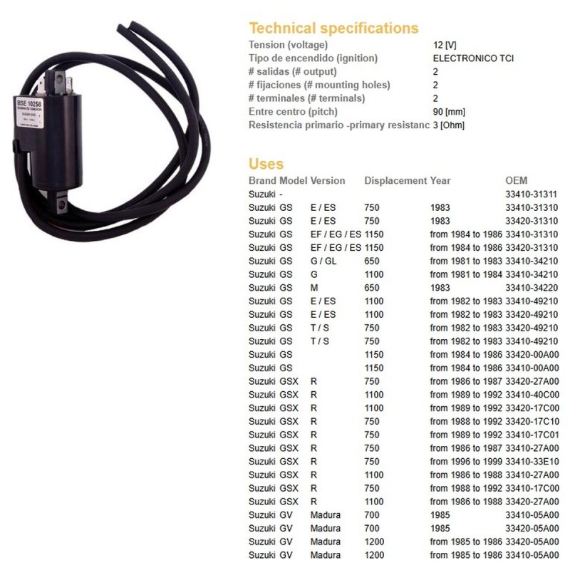 Cewka zapłonowa Suzuki GS 650G/GL '81-'83, GS 750E/ES '82-'83, GS 1100E/ES '82-'83, GS 1150EF/EG/ES '84-'87, GSX 750