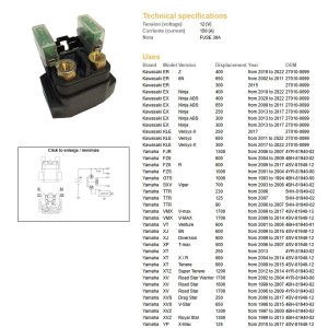 Dze przekaźnik rozrusznika do Kawasaki, Yamaha - idealny do modeli ER 300/400/650, EX 250/300/400/650, KLE 250/300/650, TTR 90/1