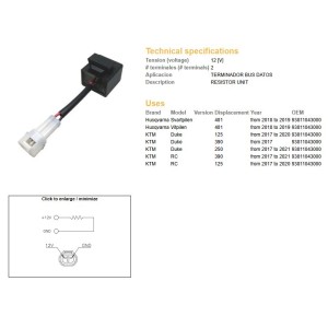 DZE PRZEKAŹNIK (REZYSTOR) KTM 125 DUKE '17-'20; 250 DUKE '17-'21; 390 DUKE '17-; RC 125/390 '17-'21; HUSQVQRNA 401 SVARTP