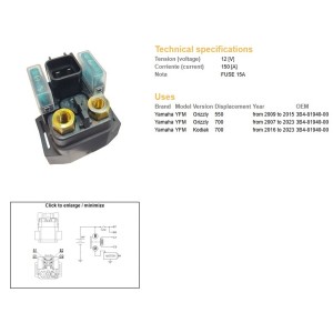 Przełącznik rozrusznika Yamaha YFM 550 Grizzly '09-'15; YFM 700 Grizzly '07-'23; YFM 700 Kodiak '16-'23 (12V/150A)