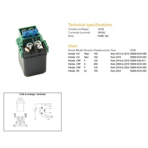 Dze Przekaźnik Rozrusznika Honda CG 150 '12-'14; CRF 125 '14-'24; CRF 450X '05-'18