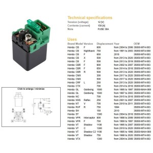 Dze przekaźnik rozrusznika Honda CB 500/600/650/750; CBR 500/650/900; NT; VFR 750/800; ST 1300; VT 750/1100/1300; GL 1500