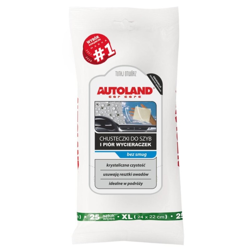 Chusteczki do szyb i piór Autoland (25 szt) - skuteczne oczyszczanie