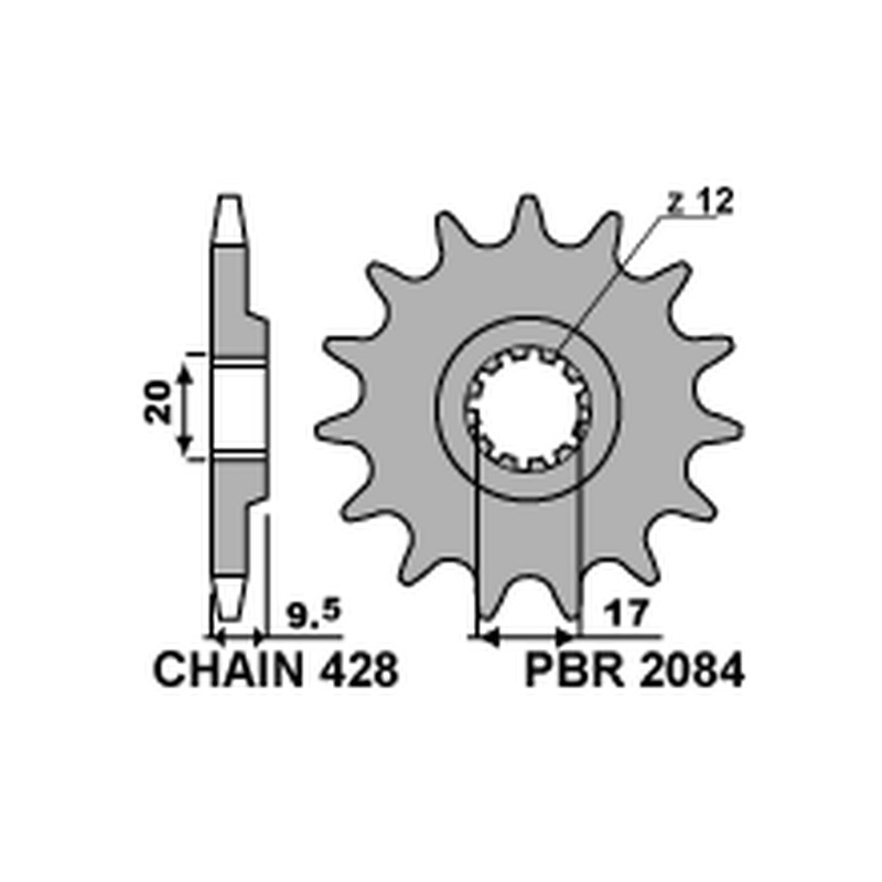 PBR ZĘBATKA PRZEDNIA 2084 14 KTM SX 85 '04-'18 (JTF1907.14) (ŁAŃC. 428) (208414JT)