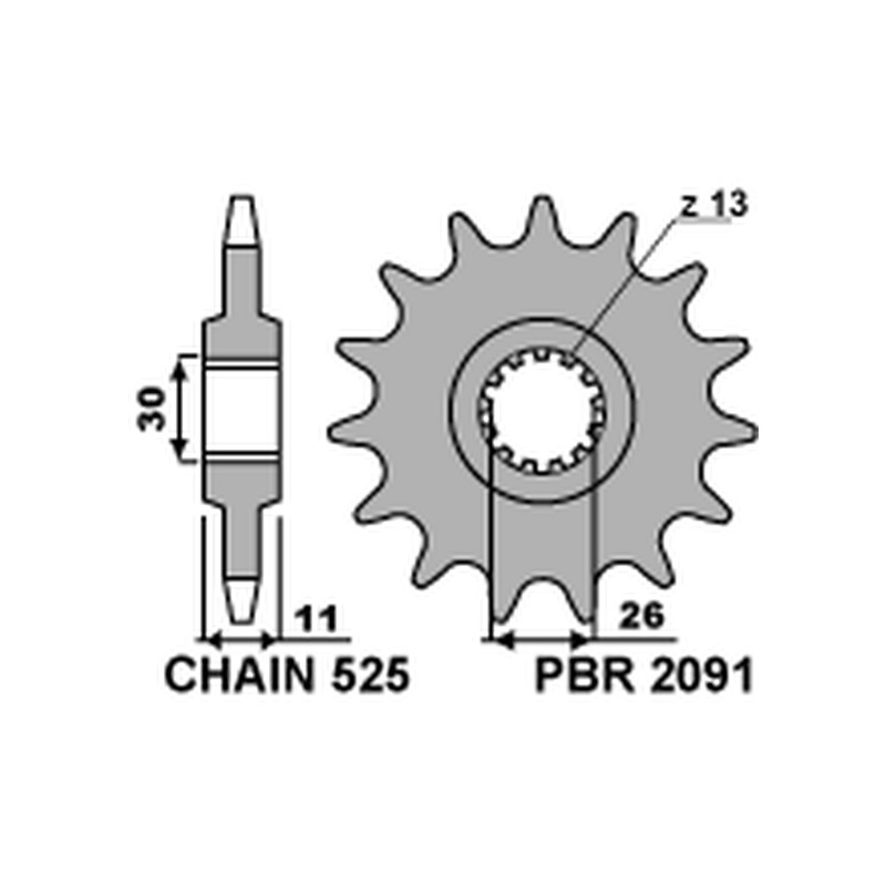 PBR ZĘBATKA PRZEDNIA 2091 15 YAMAHA FZ8 '10-'15, MT 09 '14-'17, MT 07 '14-'17, TDM 900 '02-'13 (JTF1591.15) (ŁAŃC. 525)