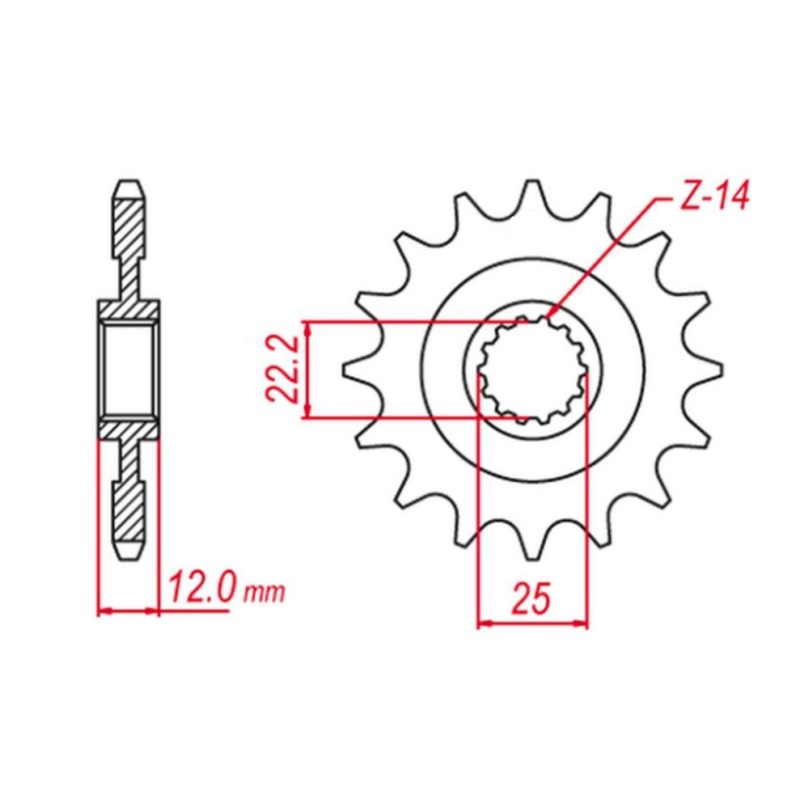 Grosskopf wyprzedaż zębatka przednia 2102 14 Gas Gas EC 125/200/250/300/400/450/515 '00-20, Rieju MR 300 '21 (+1) (łańc.520)