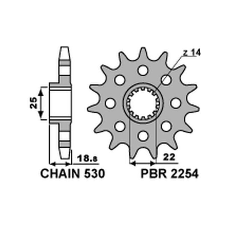 PBR ZĘBATKA PRZEDNIA 2254 14 18NC DUCATI 1200 MULTISTRADA 10-13 (ŁAŃC. 530) (MADE IN ITALY)