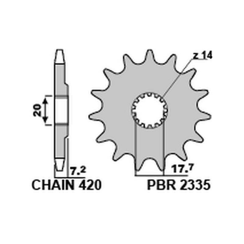 PBR ZĘBATKA PRZEDNIA 2335 14 18NC YAMAHA YZ 65 18-20 (ŁAŃC. 420) (JTF1558.14) (MADE IN ITALY)