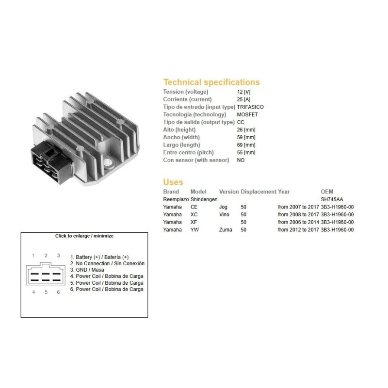 Regulator napięcia Yamaha CE 50 Jog XC 50 Vino XF 50 YW 50 Zuma