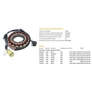 dze uzwojenie alternatora stator yamaha yfm 350 bruin \'04-\'06; yfm 350 wolverine \'07-\'09; yfm 350 grizzly \'07-\'12; yfm 660