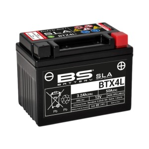 BS AKUMULATOR BTX4L+ / BTZ5S (FA) (YTX4L-BS, YT4L-BS, YTZ5S) 12V 3AH 114X71X86 BEZOBSŁUGOWY - ZALANY (50A)