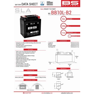 BS AKUMULATOR BB10L-B2 (FA) (YB10L-B2,YB10L-A2) 12V 11AH 136X91X146 BEZOBSŁUGOWY - ZALANY (160A)