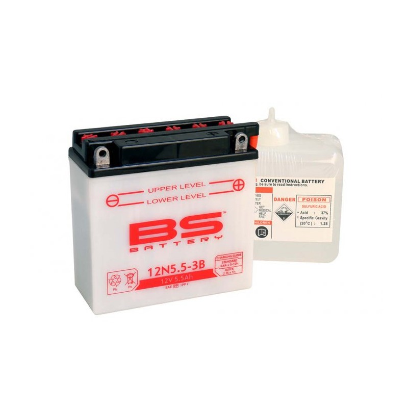 BS AKUMULATOR 12N5,5-3B (12N5,5-3B) 12V 5,5AH 138X61X131 OBSŁUGOWY - ELEKTROLIT OSOBNO
