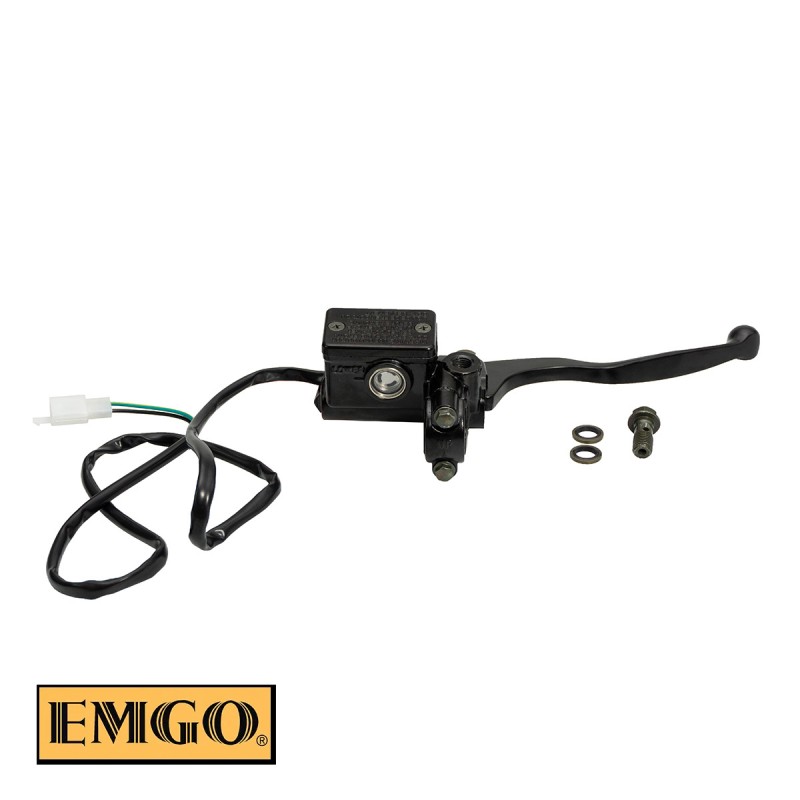 EMGO Pompa hamulca przedniego kompletna (14mm) - czujnik światła stop, mocowanie lusterka 10mm, dźwignia, kolor czarny