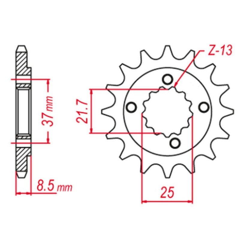 GROSSKOPF WYPRZEDAŻ ZĘBATKA PRZEDNIA 350 14 HONDA XR 600 '91-'00, POLARIS 500 '03-'07, TRX 400 X/EX '05-'14 (JTF1309.14)
