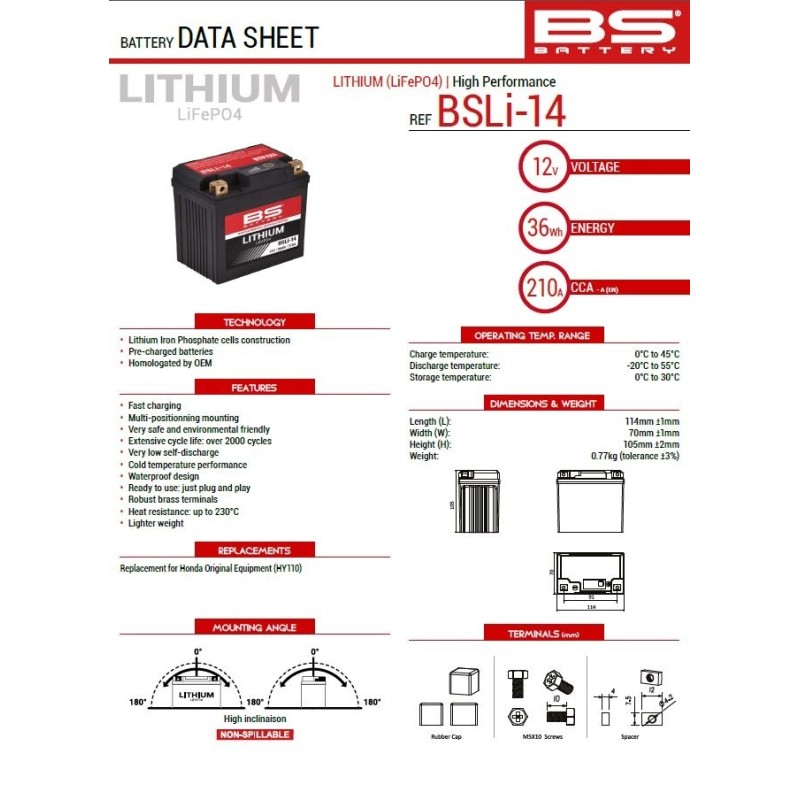 Akumulator litowo-jonowy do HONDA CRF 1100 AFRICA TW - BSLI-14 (114X70X105)
