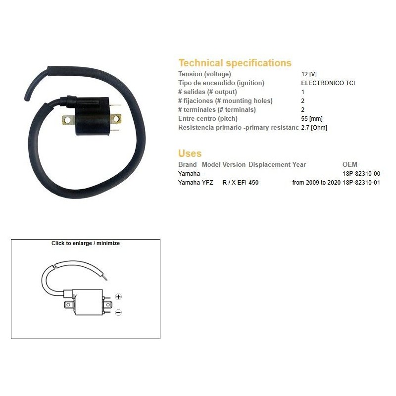 DZE Cewka Zapłonowa Yamaha YFZ 450R '09-'20 (OEM 18P-82310-00)