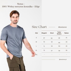 Koszulka termoaktywna męska WOOLONA NOTUS 100% wełna merino czarna rozmiar L