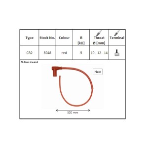 NGK Fajka na świecę gumowa kątowa (90) przewód 50 cm kolor czerwony
