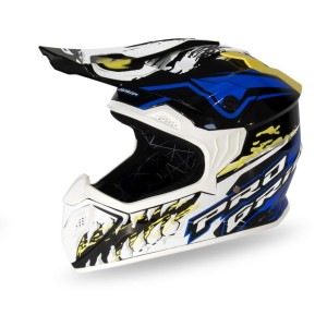 Kask cross dziecięcy PROGRIP PG3009 Jurassic Junior/Kid biały/niebieski/żółty fluo XL