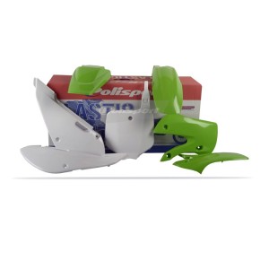 Komplet plastików Kawasaki KX 65 '00-'24 z tablicą przednią - zielono biały OEM