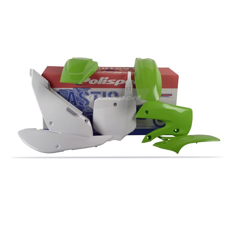 Komplet plastików Kawasaki KX 65 '00-'24 z tablicą przednią - zielono biały OEM