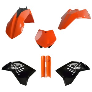 POLISPORT KOMPLET PLASTIKÓW (FULL KIT) KTM SX/SX-F/XC-F '07-'10 Z TABLICĄ PRZEDNIĄ I OSŁONAMI AMORTYZATORÓW