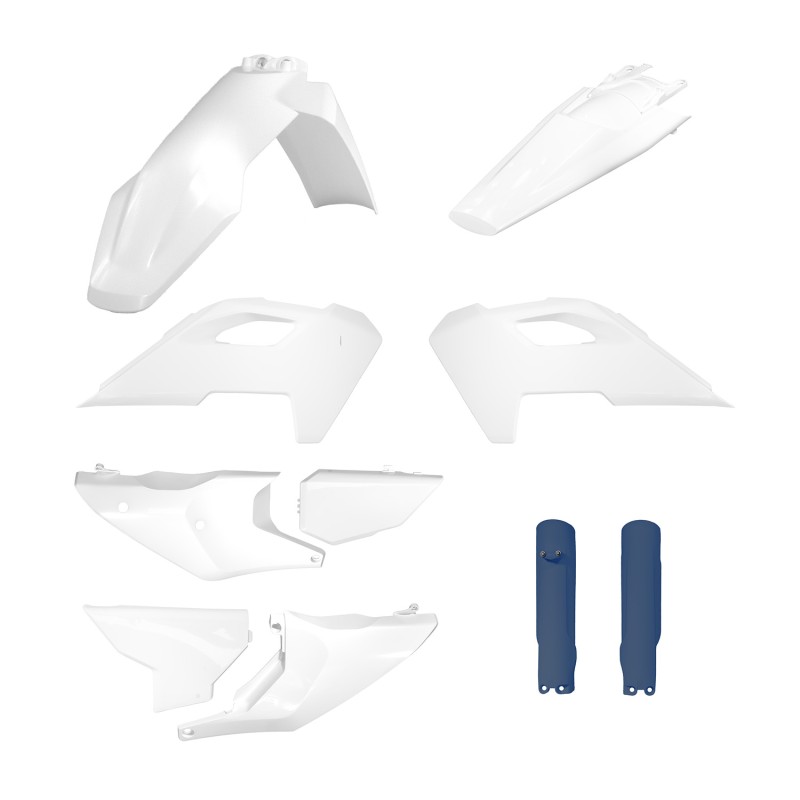 POLISPORT WYPRZEDAŻ KOMPLET PLASTIKÓW (FULL KIT) HUSQVARNA TE/FE TPI '24-'25 Z OSŁONĄ AMORTYZATORÓW KOLOR OEM BIAŁY N