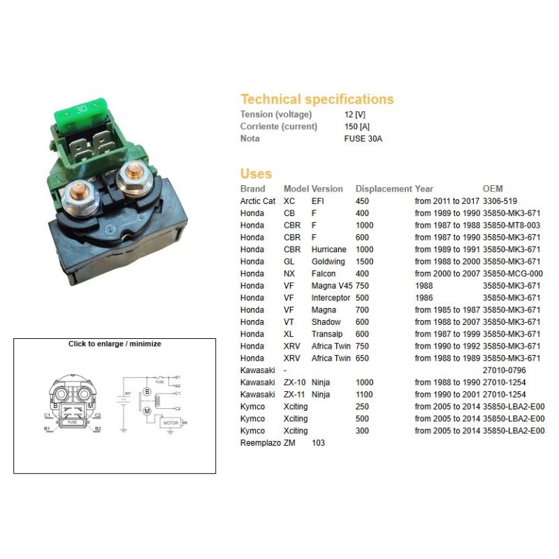 Dze przekaźnik rozrusznika do Honda CB 400F, CBR 600F, CBR1000F, VF 500/700/750, XL 600V Transalp