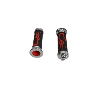 Manetki Chopper Czoper Gumowe z Płomieniami + Końcówki Chromowane z Czaszką