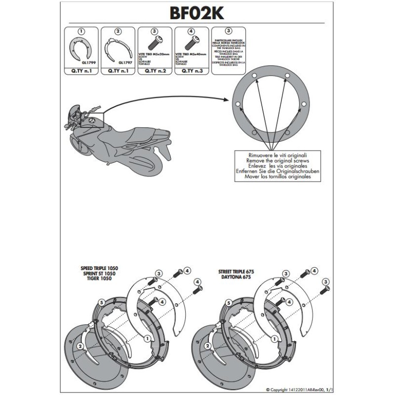 Mocowanie Tanklock do Aprilia, Triumph, KTM, Benelli - KAPPA